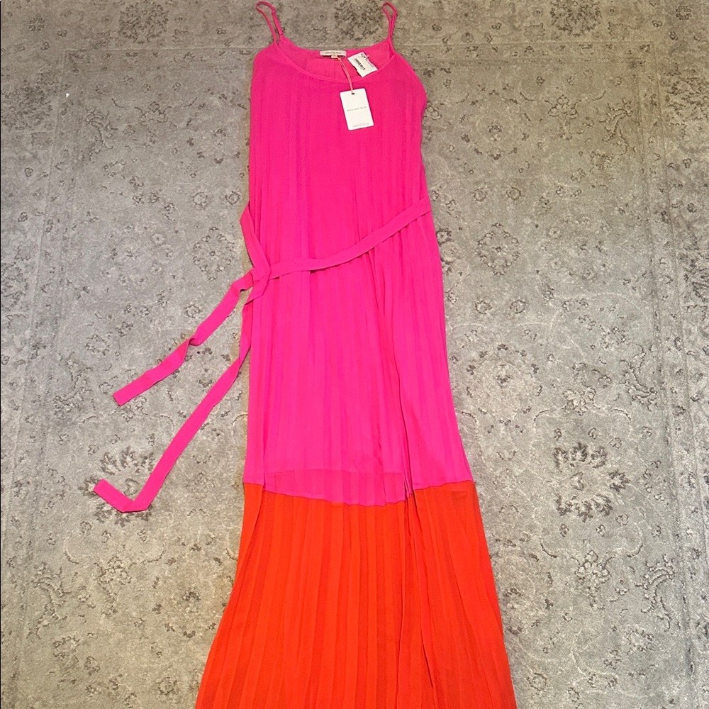 Skies are Blue, NWT, women’s maxi dress lined Pink and Orange Dress